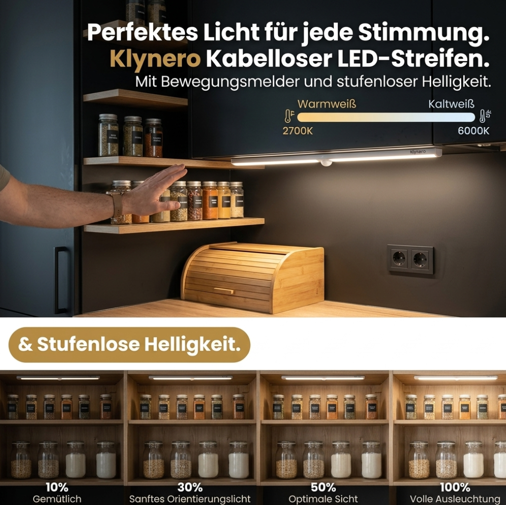 Klynero Kabelloser LED-Streifen mit Bewegungsmelder
