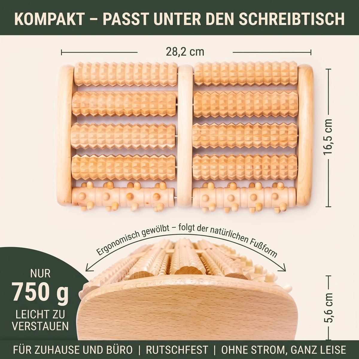 Klynero FußOase – Holz-Fußmassage-Roller für müde Füße