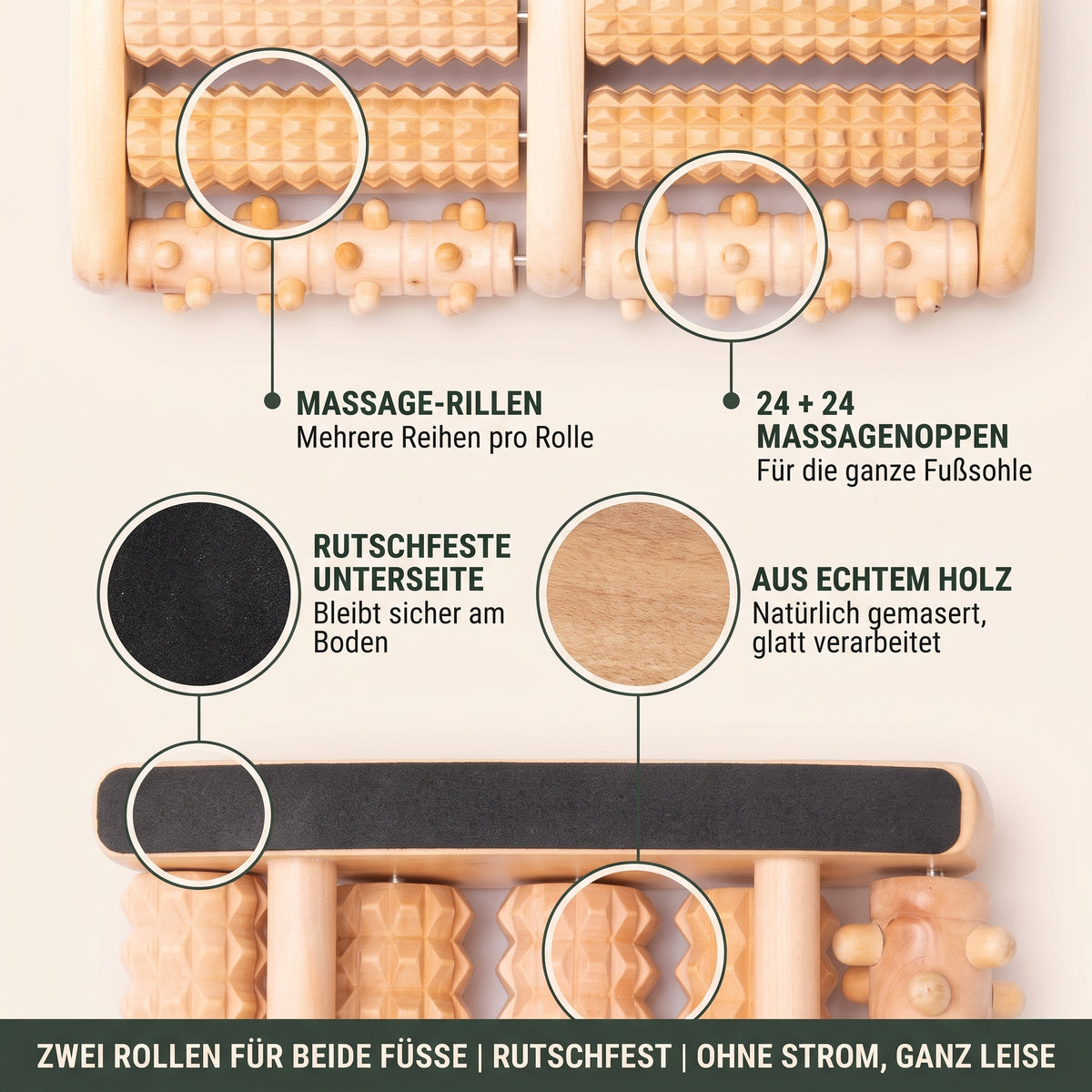 Klynero FußOase – Holz-Fußmassage-Roller für müde Füße